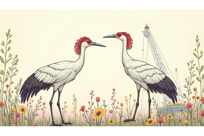 Cranes with intricate details Ornamental Art
