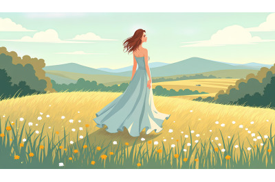 Cubist take on a meadow and flowing dress