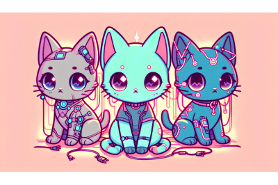 Cyberpunk kittens with neon glows