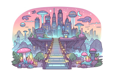 Cyberpunk neon fantasy nightscape