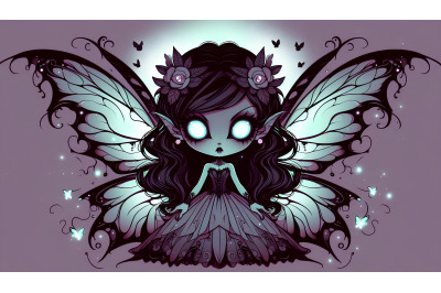 Dark mystical fairy with glowing eyes, gothic art