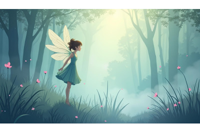 Delicate fairy in a misty dreamscape