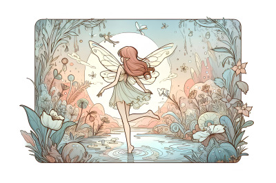 Delicate fairy wading in a painted world