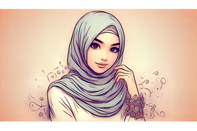 Delicate hijabi portrait, oil textures