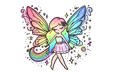 Digital fairy with rainbow wing effects