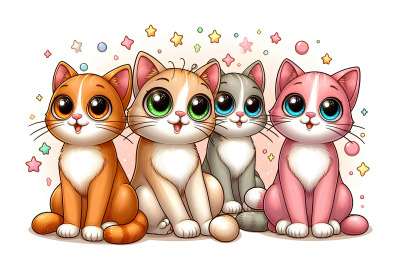 Digital painting of bright-eyed cats