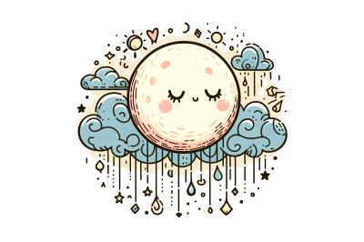Doodle whimsical floating moon art