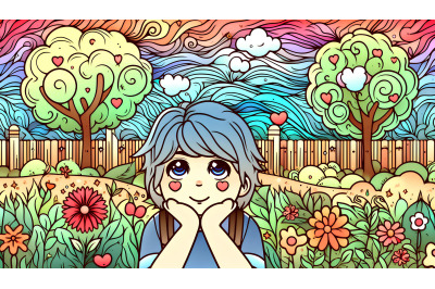Dreamy gaze and garden, abstract effect