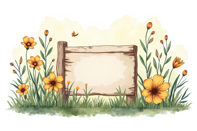 Earthy sign and flowers, watercolor strokes