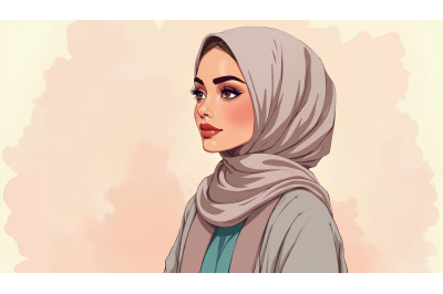 Elegant hijabi beauty, impressionist flair