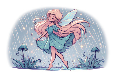 Enchanted fairy swaying in rainy light