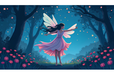 Enchanted night fairy dancing, romantic fantasy