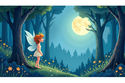 Enchanting fairy in moonlit forest, watercolor