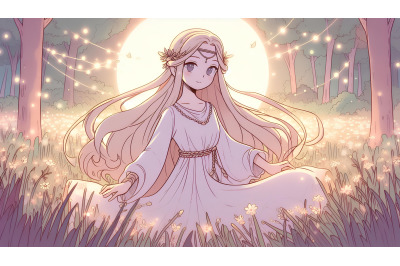 Ethereal maiden in a meadow, soft lighting