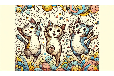 Expressionist art of joyful kittens