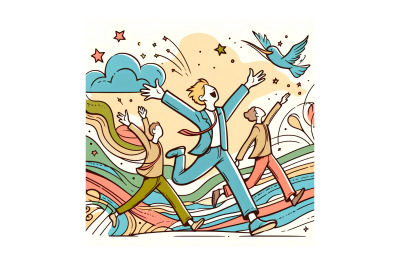 Expressionist artwork of joyful freedom