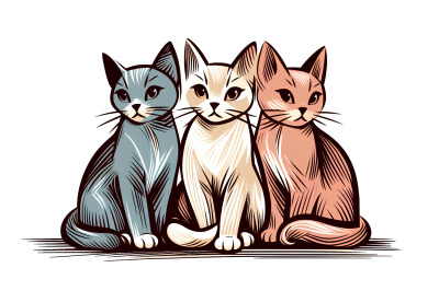 Expressionist bold strokes feline trio