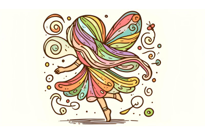Expressionist fairy twirling with colors
