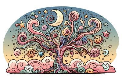 Expressionist swirling magical tree
