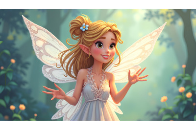 Fairy with lace wings, magical tempera effect