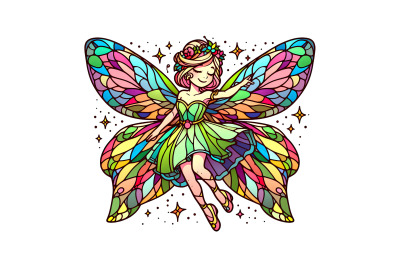 Fairy with stained glass wings, vibrant artistry