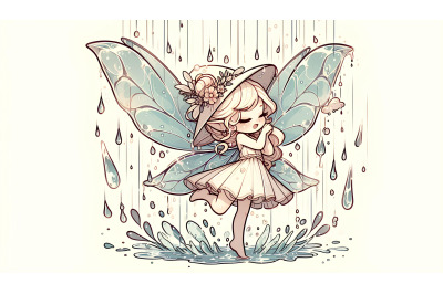 Fairy with translucent wings in rain
