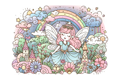 Fairytale fairy lost in a colorful dream