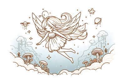 Floating spirit fairy in fantasy world, dreamlike
