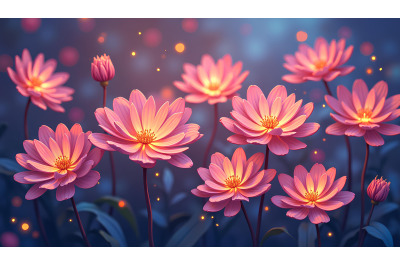 Flowers Glowing Petals Metallic Art