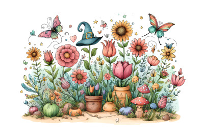 Flowers Magical Garden Watercolor