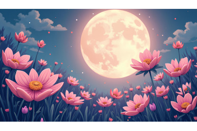 Flowers Moonlit Petals Surrealism