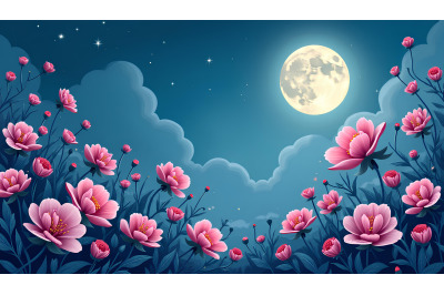Flowers Moonlit Symphony Surrealism