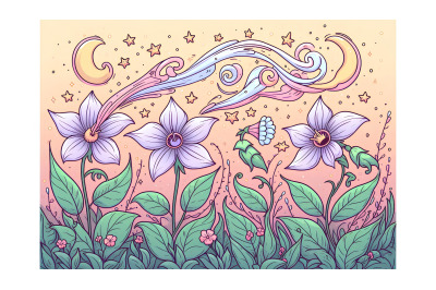Flowers Whispering Stars Digital Painting
