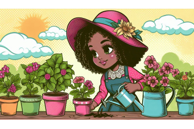 Garden girl, playful pop art effect