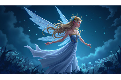Graceful fairy queen of the night, mystical aura