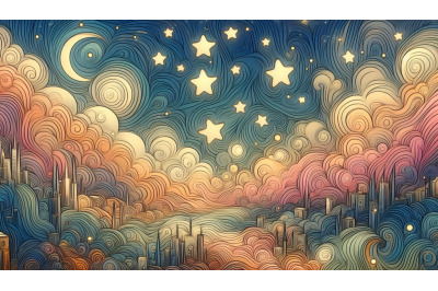 Impressionist dreamscape with stars