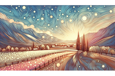 Impressionist landscape with shining dots