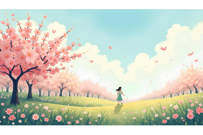 Impressionist scene of wind and blossoms