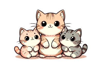 Ink drawing of three adorable felines