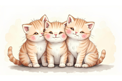 Ink wash painting of adorable kittens