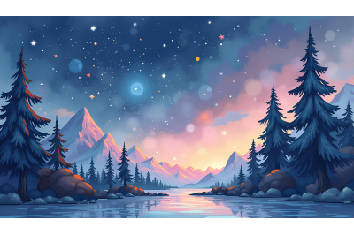 Ink wash painting of starlit fantasy