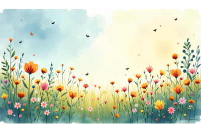 Ink-and-watercolor fusion of meadow magic