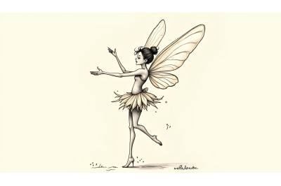 Ink-sketched fairy with elegant posture, fine lines
