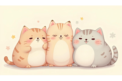 Kawaii-style cats with chubby faces