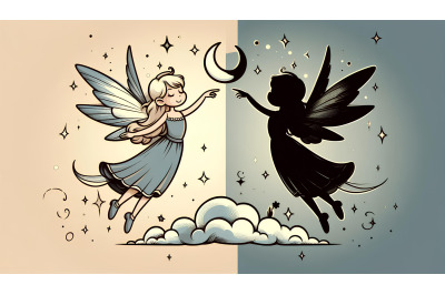 Light and shadow fairy flight, dramatic contrast