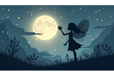 Minimalist fairy silhouette against moon, minimalism