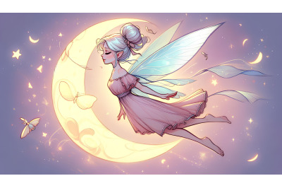 Moonlight fairy soaring, pastels fantasy painting