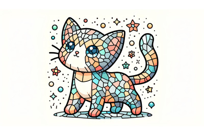 Mosaic kitten art with tiny tiles