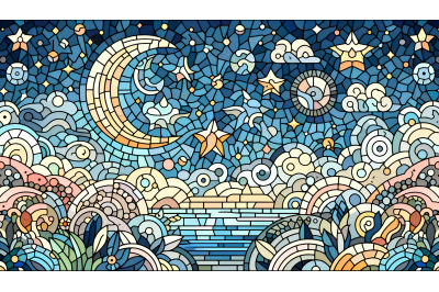 Mosaic-style dreamy night artwork