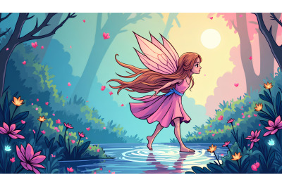 Mystic fairy walking in liquid colors